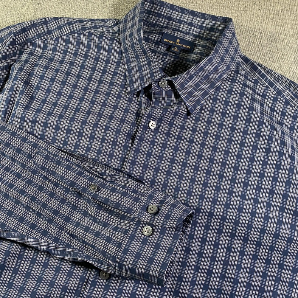 Brooks Brothers Men's Blue Plaid Long Sleeve Button Down‎ Shirt Size XL Stretch